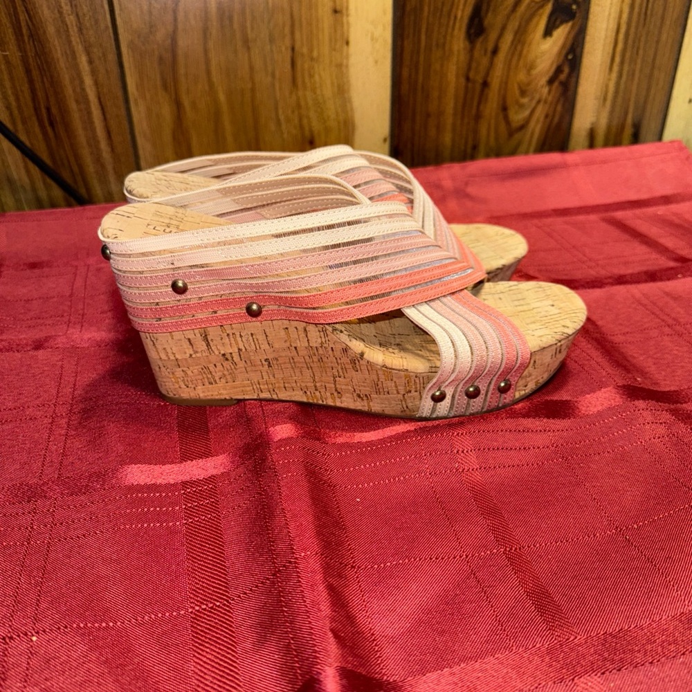 Striped Cork Wedge Sandals
